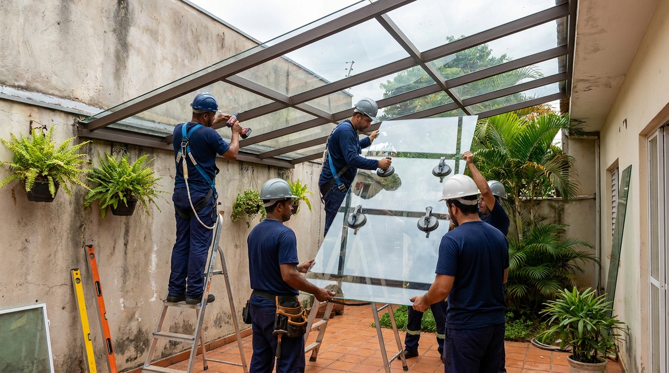 Instalação de cobertura de vidro em Londrina-PR