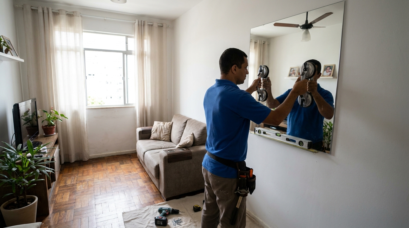 Espelho sob medida com parquet em Londrina-PR