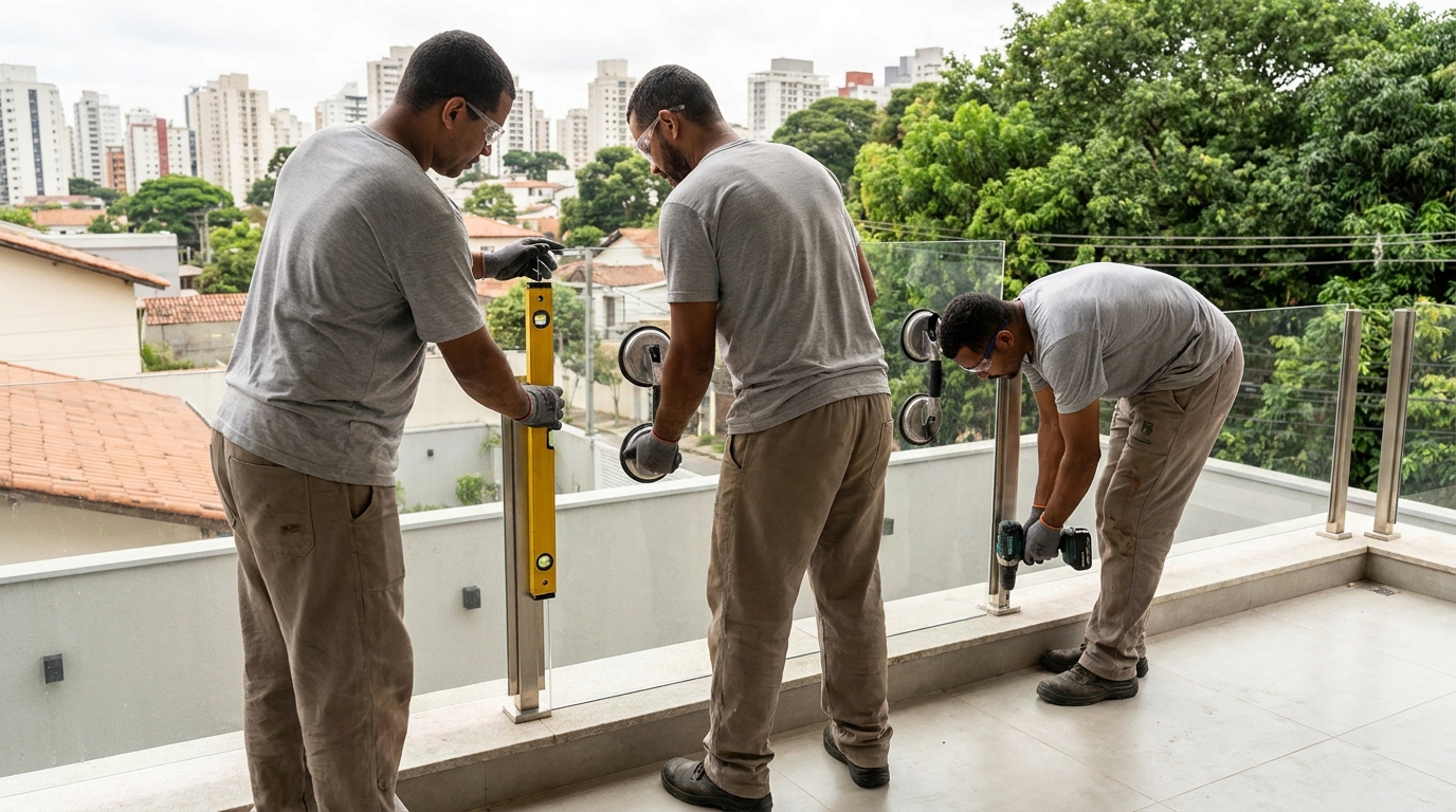 Guarda-corpo em terraço alto com vista cidade em Londrina-PR