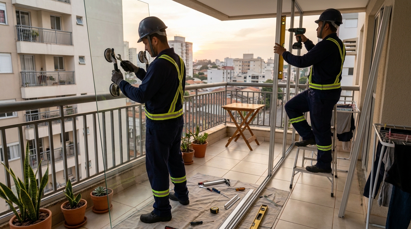 Instalação de parede de vidro em sacada em Londrina-PR